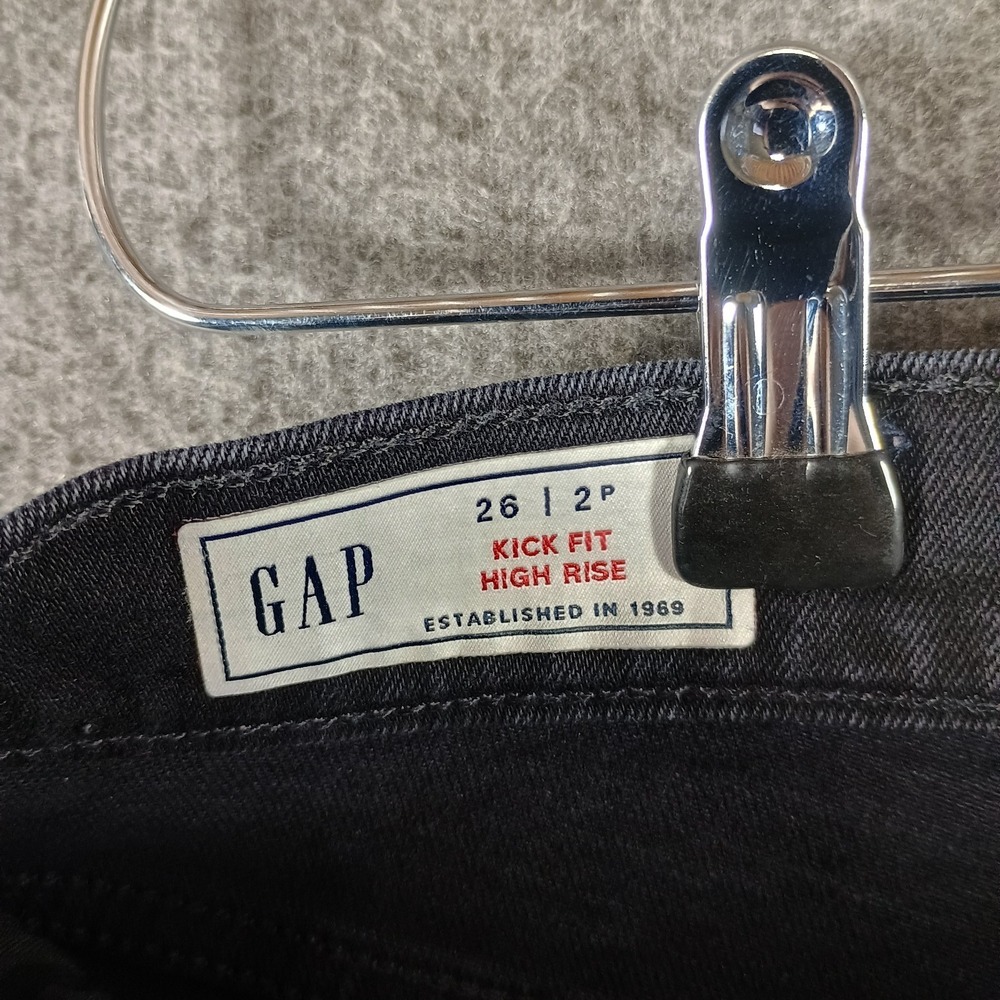 Vintage 1969 Gap Jeans Women 26/2 Petite Kick Fit High Rise Washed Black Raw Hem - Picture 4 of 12